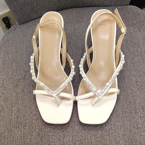 a new day Ivory Pearl-Embellished Slingback Sandals